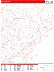 New Rochelle Wall Map Zip Code Red Line Style 2024